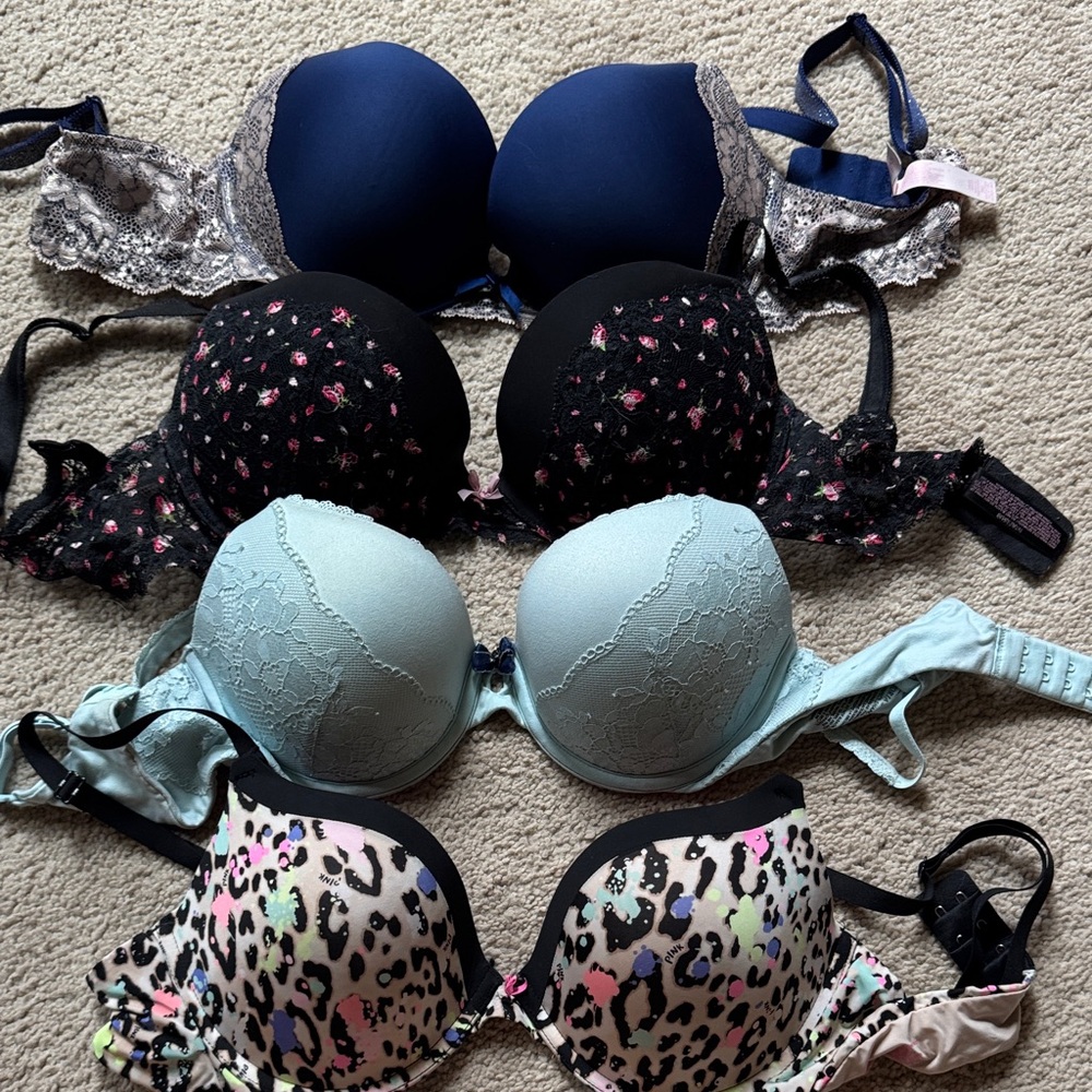 Victoria's Secret Lace and Print Bra Collection - Navy, Black, Mint, Multicolor